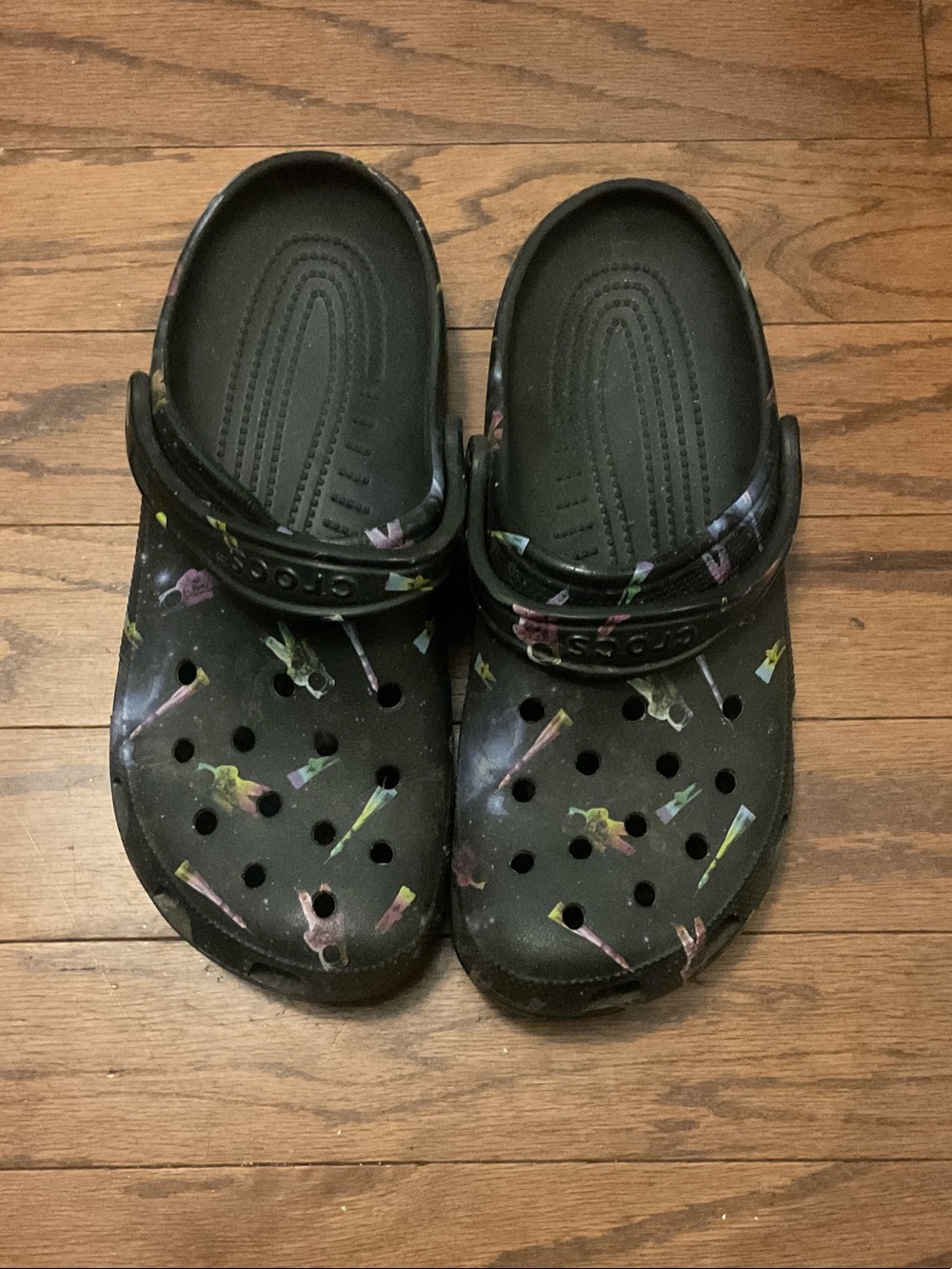CROCS Black Floral Accent Classic Clogs